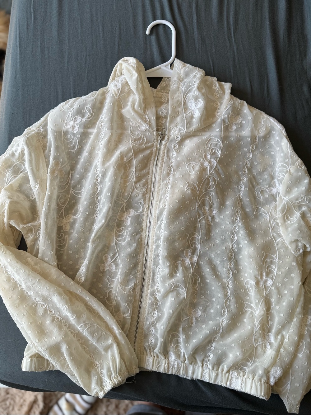 Women’s Cream Embroidered Zip Hoodie Jacket